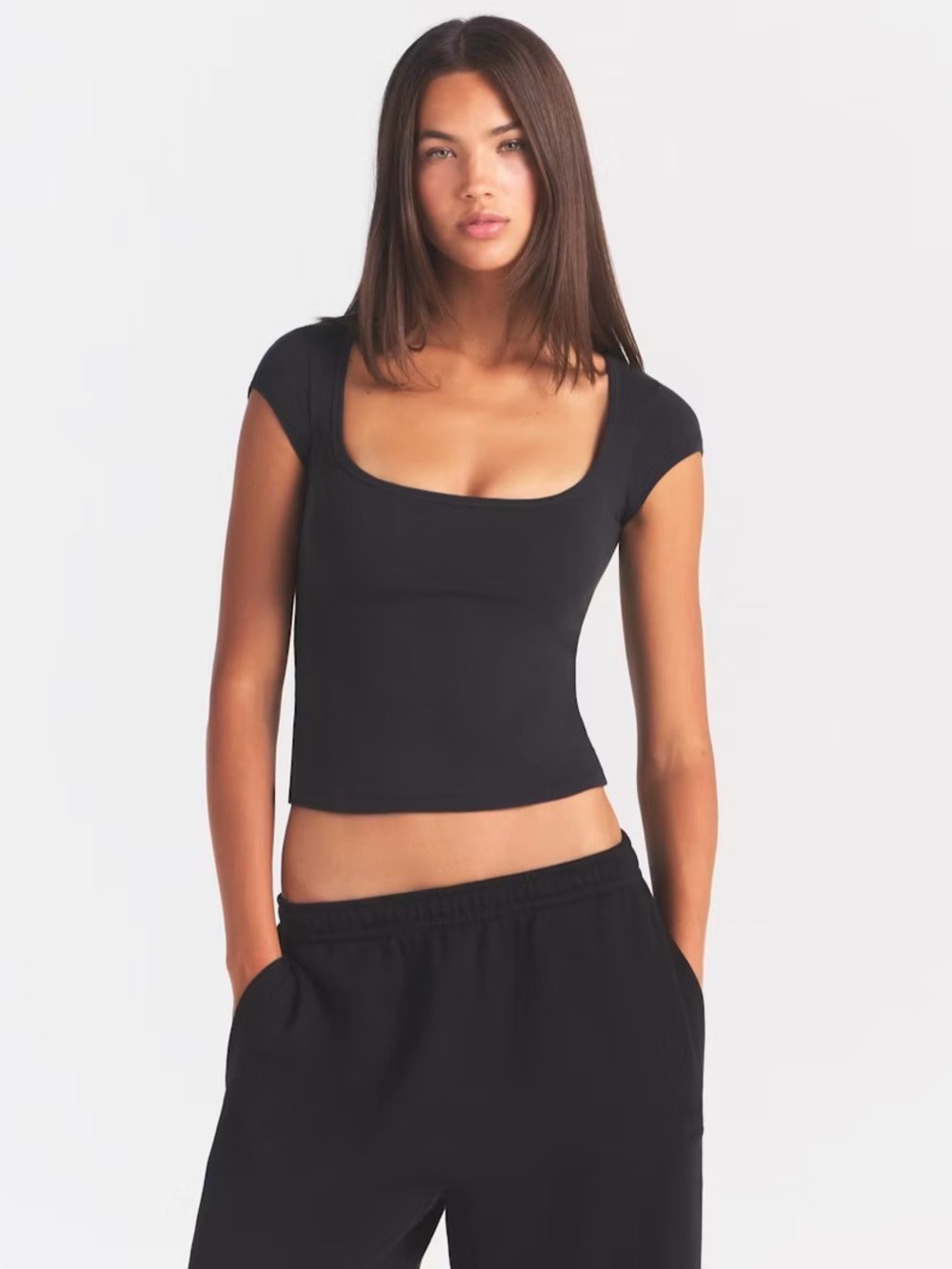 NWT SKIMS Cotton Jersey Scoop Neck M Soot